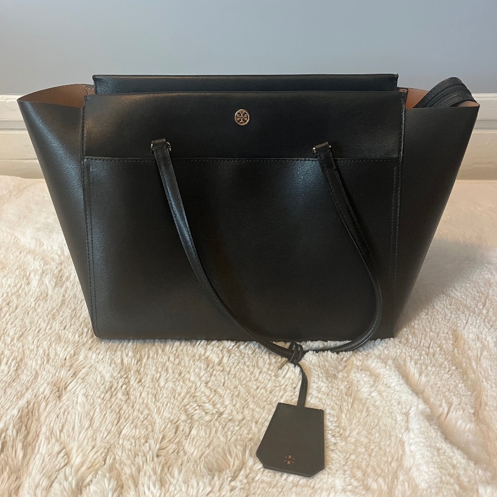 Tory Burch Parker Black Leather Tote Bag